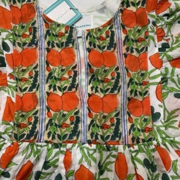 Islapayal Block Print Mini Dress Citrus Floral Boho Tunic Style NWT Size XS - Picture 4 of 5